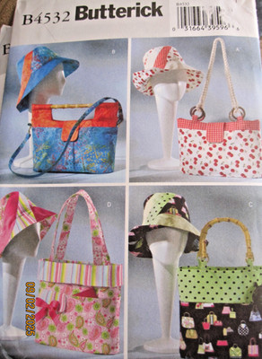 Butterick #4532  HANDBAGS, TOTES, MATCHING HATS Sewing Pattern Uncut