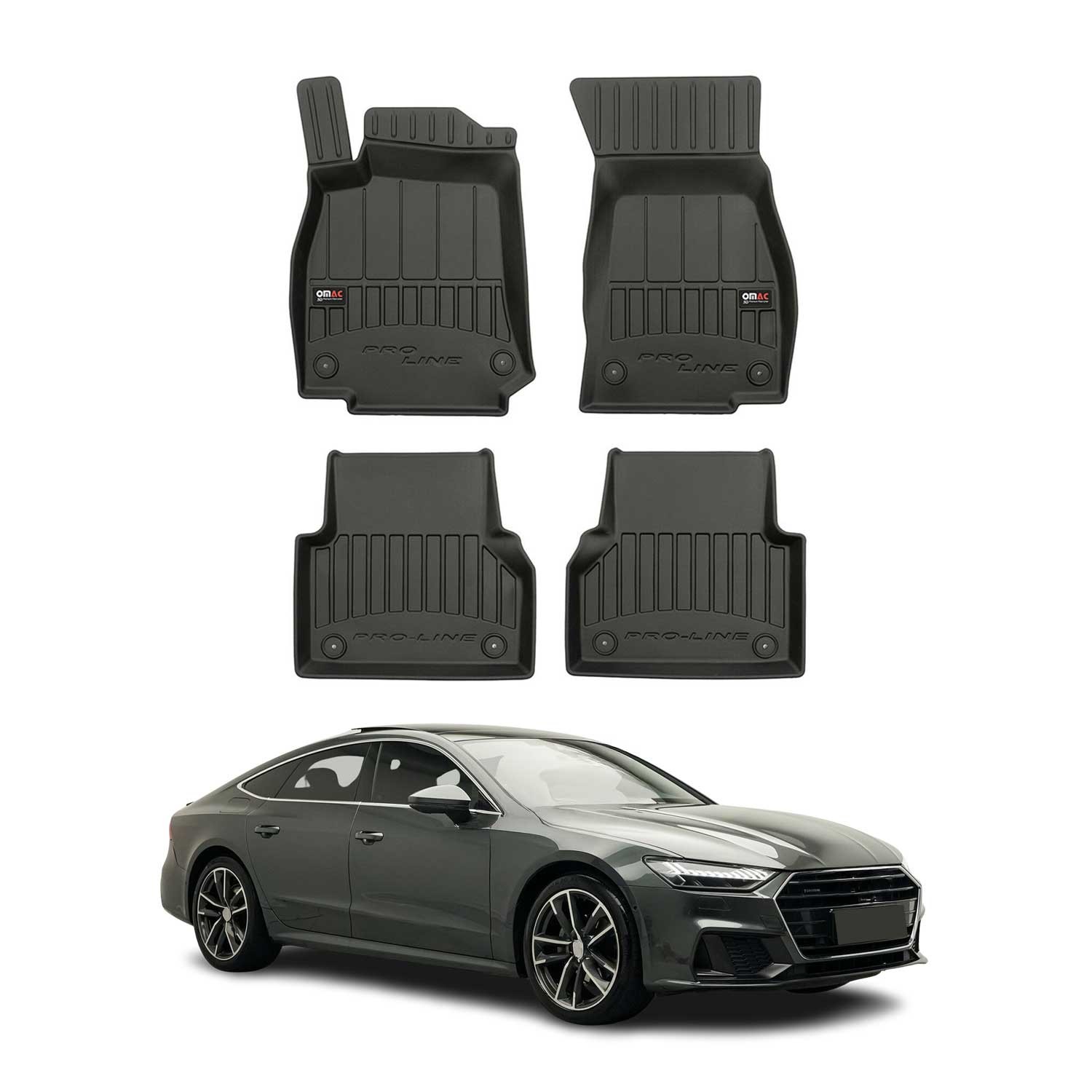 Tapis sol caoutchouc Audi A7 Sportback 2018-2026 noir protection voiture sur mesure OMAC