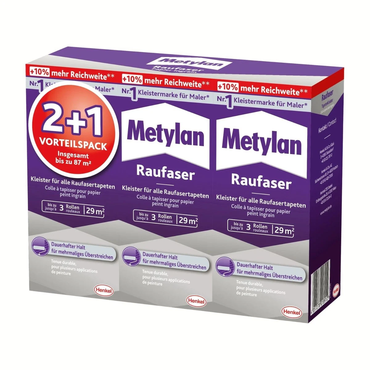 Pegamento para papel pintado de fibra rugosa Metylan 3 × 180 g pegamento para papel pintado de fibra rugosa