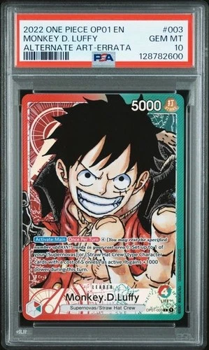One Piece Monkey D. Luffy OP01-003 Romance Dawn Alternate Art Errata Foil PSA 10
