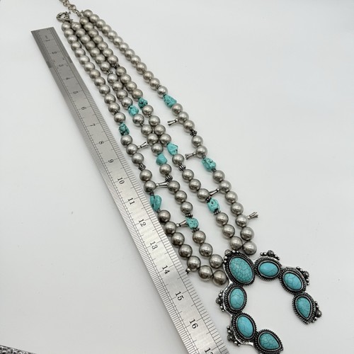 Chicos Faux Turquoise Native American Squash Blossom Necklace Ceremonial - Picture 10 of 14