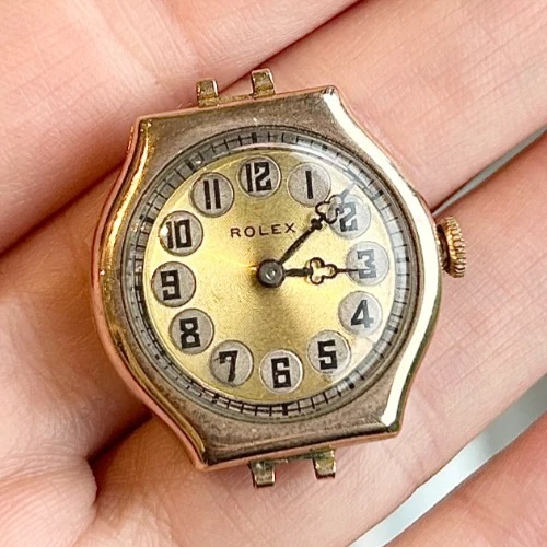 A Rare Vintage 9ct Gold Rolex with "Telephone" Dial. 1920s/30s.