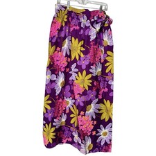 Vintage 1960s Beverly Vogue Wrap Tie Maxi Skirt Mod Purple Floral Women  s Large