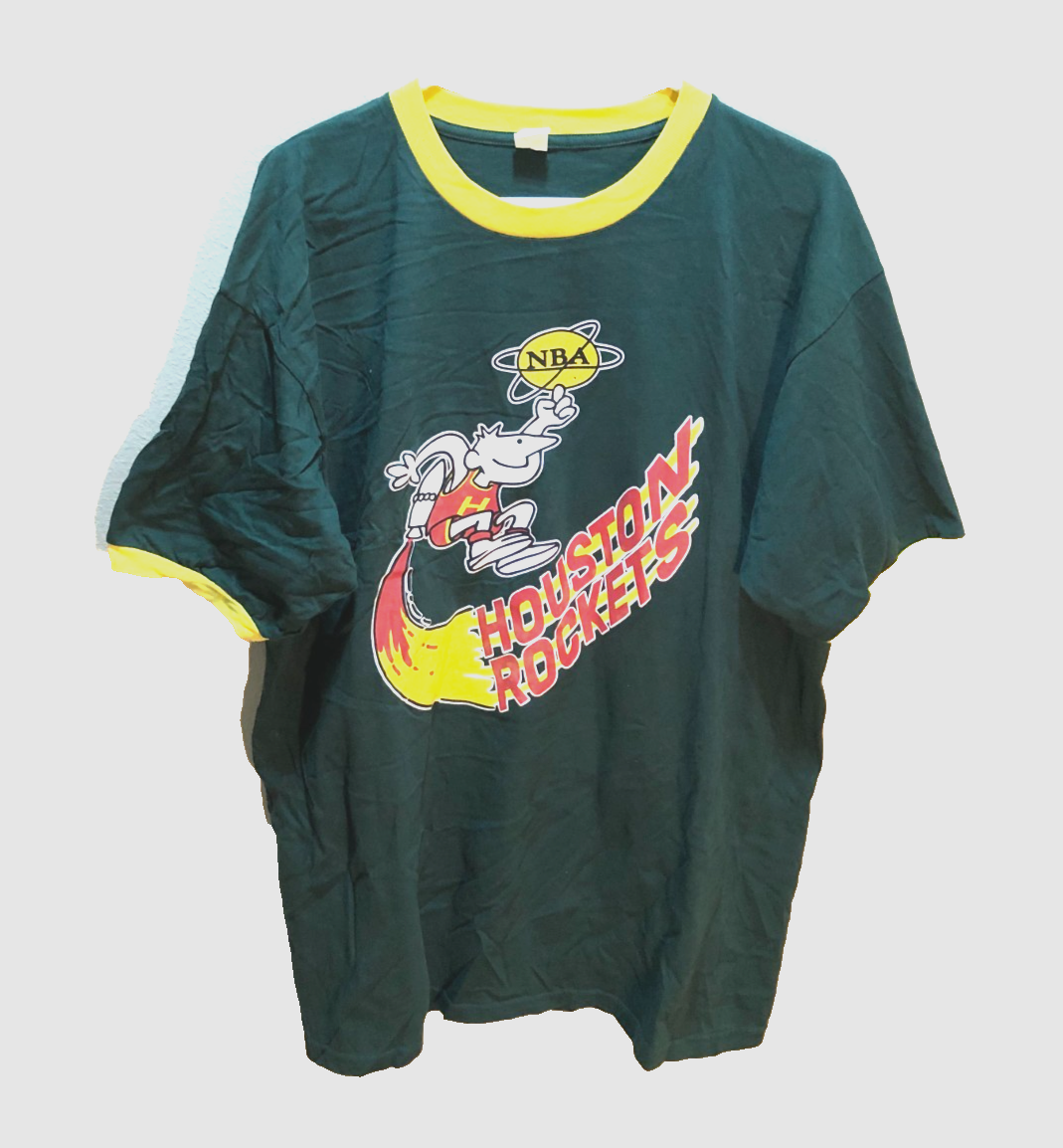 Houston Rockets Basketball Logo NBA 1971-72 Vintage 90s Green Ringer T-Shirt XL