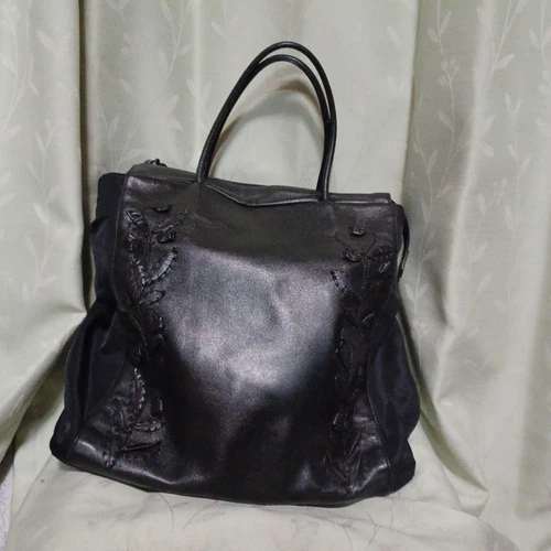 Sac fourre tout bandoulière en cuir PRADA authentique noir femme Italie 115221
