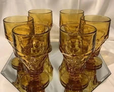 Vtg Anchor Hocking Amber Georgian Honeycomb Footed Iced Tea Goblets - Set of 6