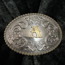 vintage NOCONA belt buckle "A" monogram WESTERN engraved floral COWBOY rodeo