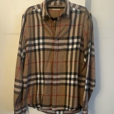 Burberry Brit Men  s Beige Plaid Woven Long Sleeve Button-Up Point Collar