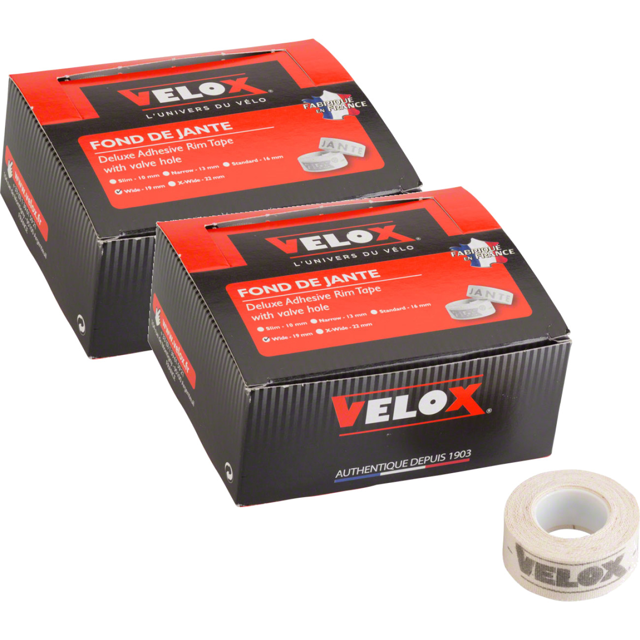 Pack of 2 Velox 19mm Cloth Rim Tape Box of 10 Rolls Adhesive Rim Strips