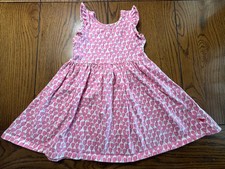 Pink Chicken Ruffled Pink Tulip Print White Dress Girls Organic Cotton Size 3
