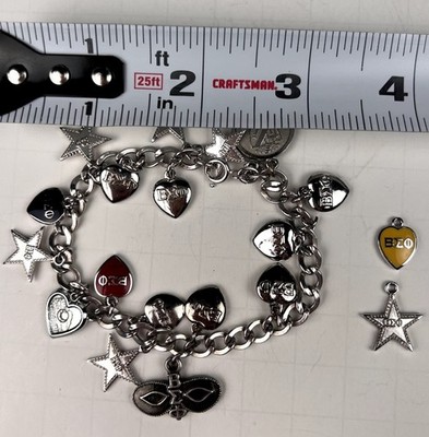 Vtg 50s Beta Sigma Phi 7'' Charm Bracelet Automade Sterling Silver 19 Charms MCM