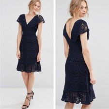 Anthropologie Foxiedox Clarinda Tiered Dress Navy Blue V-Neck size Small