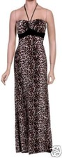 Brown/Tan Leopard/Animal Long Tube/Halter Maxi Dress S