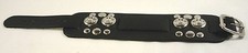 Wide Black Leather Watch Band With Skulls and Rivets Made in USA Buckle Closure