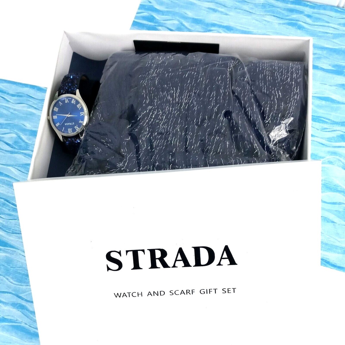 STRADA Watch with Blue Sequin Faux Leather Band Blue Solid 