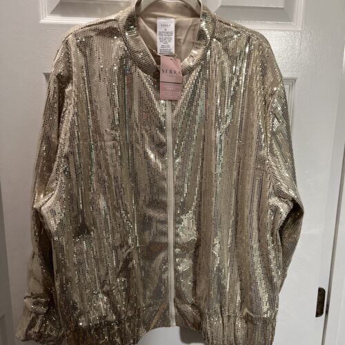 Chaqueta bomber brillante lentejuelas doradas Serra nueva con etiquetas XL - Imagen 15 de 15