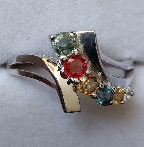 Taxco Sterling Silver Little Finger Ring with Five Real Natural Colored Stones - Imagen 2 de 4