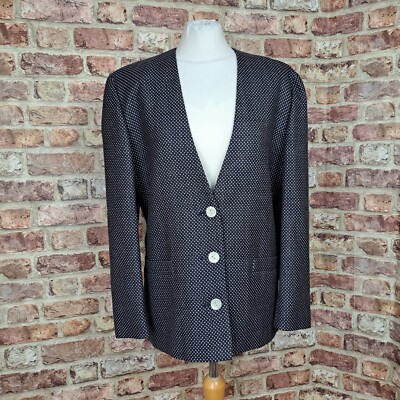Vintage Jaeger Jacket Navy Blue Spotted UK 10 (12) Blazer Pure Wool
