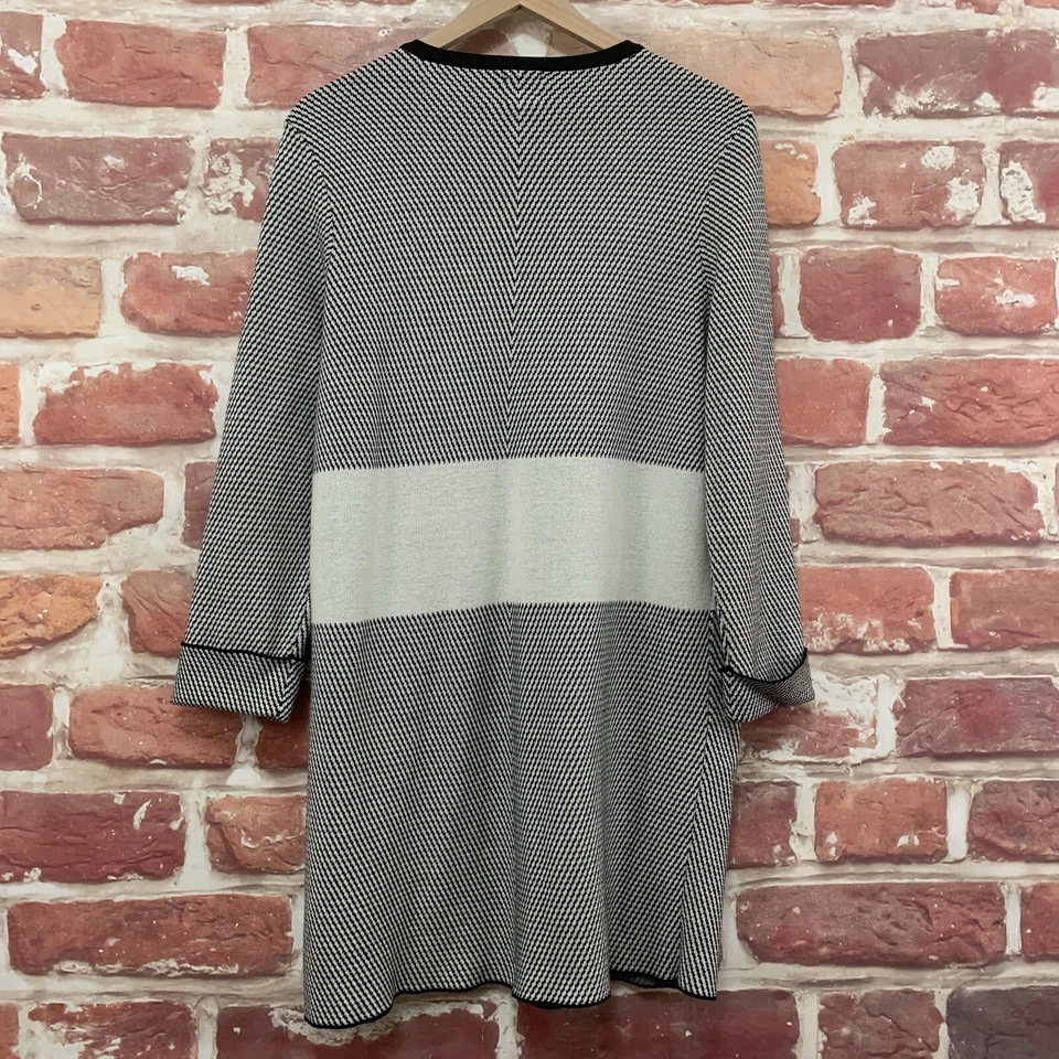 Anne Klein Sweater Dress Womens Large Black White Striped Knit Casual Logo Zip - Image 2 of 4