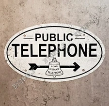 Metal Sign TELEPHONE public pay coin vintage replica phone booth oval white 