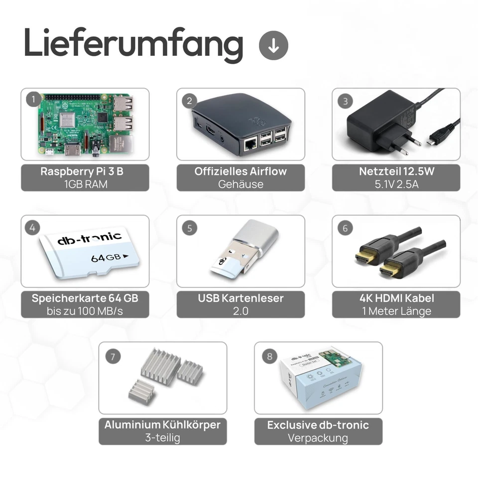Raspberry Pi 3B 1GB Starter-Kit | Netzteil | Gehäuse | 64GB Edition |Kühlköper - Bild 2 von 4
