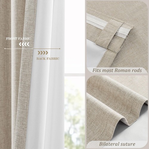 Leinen Verdunkelungsvorhänge 2 Paneele Set Rückenlasche Stange Tasche Fenstervorhang Paneel... - Bild 4 von 7