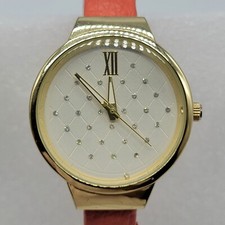Women Watch 38mm Bling Sparkle Hinged Faux Leather Band Gold Tone, Runs
