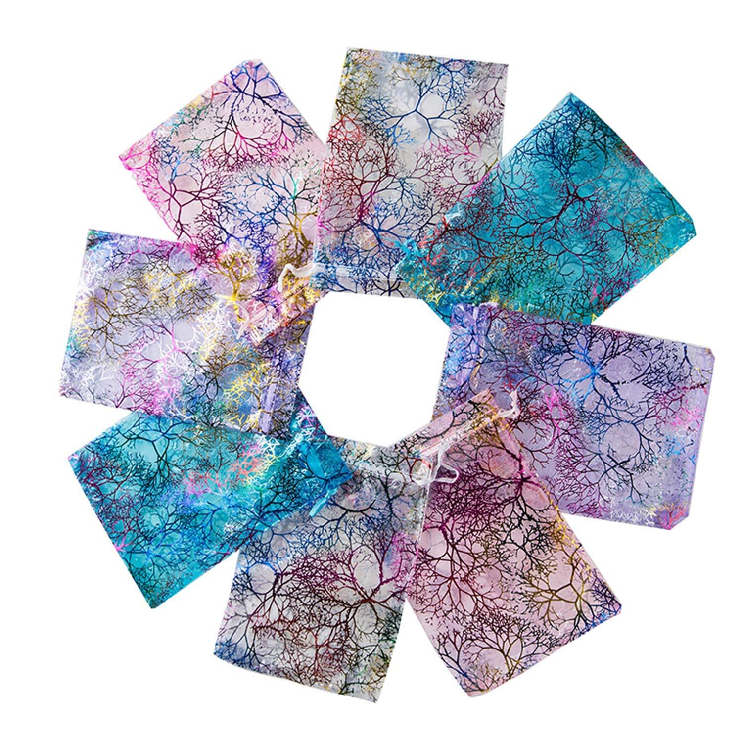 100pcs 4x6 inches Gift Wrap Bags Mixed Color Coralline, Organza Sheer Satin R...