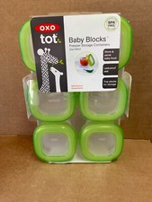 OXO Tot 6-Piece Freezer Baby Blocks Set Green Food Toy Storage 2oz