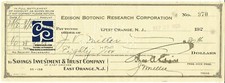 THOMAS EDISON ~ SIGNED CHECK - AUTOGRAPH - 1928