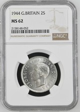 Great Britain - 1944 George VI Silver Florin / 2 Shillings - NGC MS62