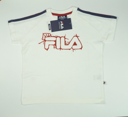 BNWT Jungen Kinder Original Fila T-Shirt Alter 4 8 Jahre Weiß Rundhals - Afbeelding 1 van 3