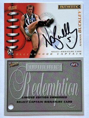 2001 Select AFL Authentic Captain Signature Redemption CS4 Nathan Buckley 045/50