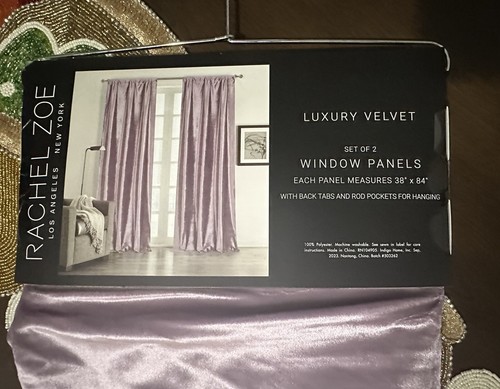 2 Rachel Zoe Curtain Panels Lavender Purple 38”x 84” Set Luxury VELVET Curtains - Picture 3 of 5