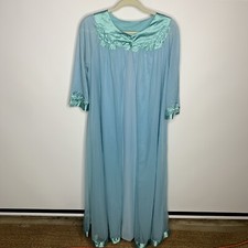 GOSSARD ARTEMIS Robe Womens S Peignoir Blue Embroidered Nylon Satin Lucy Vtg