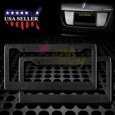 2pcs Plastic Black Carbon Fiber Style License Plate Frames Front & Rear Bracket