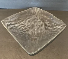 Etched Glass Plate Serving Dish Square Table Center Vintage 13 Inches