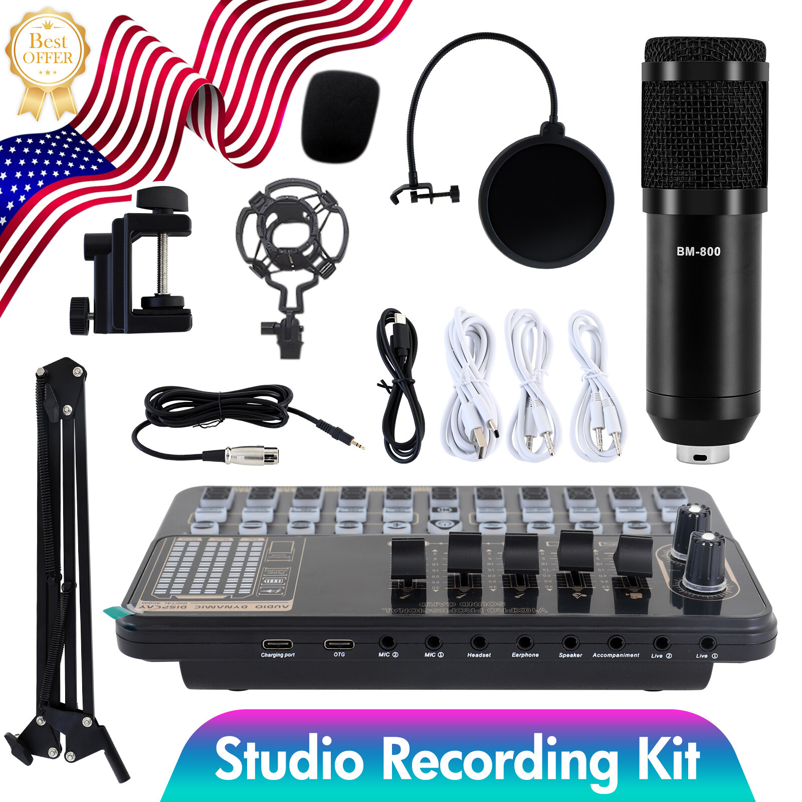 Home Studio Recording Kit Music Podcast Equipment Microphone Set Mixer