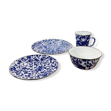 $262 Golden Rabbit Blue Cobalt Swirl Steel Dinnerware 16-Piece Set