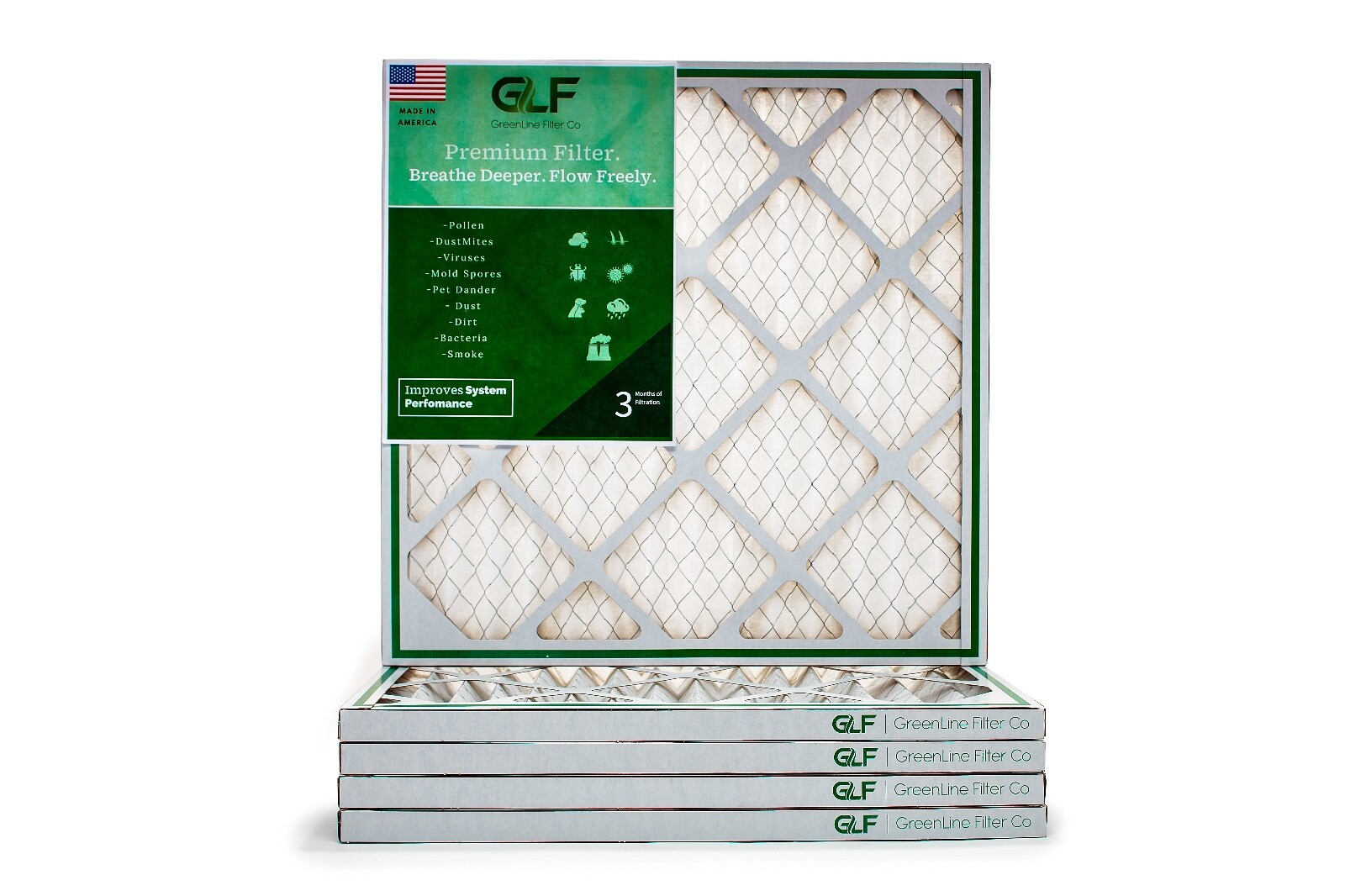 20X22X1 Greenline Air Filters, Replacement AC Furnace, and HVAC Filter- 4 Pack