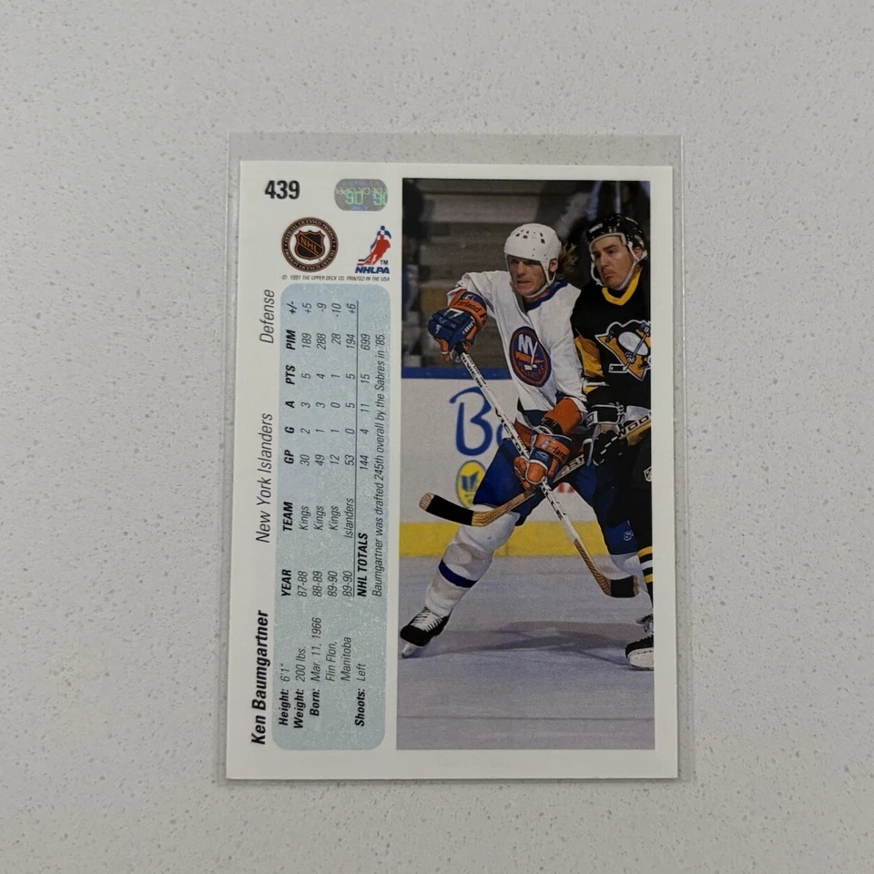 1990-91 Upper Deck Ken Baumgartner #439 Rookie RC - Image 2 of 2