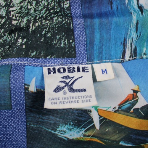 Hobie Catamaran Sailing Hawaiian Aloha Shirt Blue Medium All Over Pictures Vtg - Picture 8 of 8
