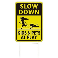 Slow Down Signs Kids and Pets at Play Sign with Stake18 x 12 Double-Sided Cor...