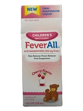 FeverAll Liquid Children's Acetaminophen - Pain/Fever Reducer - Cherry - 4 fl oz