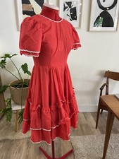 Vintage girls youth party dress red polka Dot 24 Waist Ruffle
