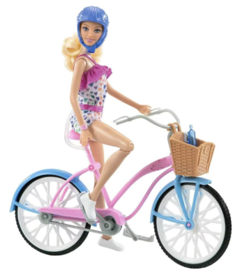 Barbie Doll & Bike Set with Accessories, Blonde in Rainbow Romper