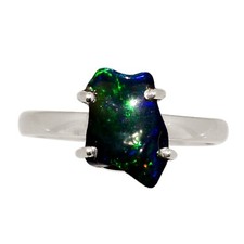 Natural Chalama Black Opal 925 Sterling Silver Ring Jewelry s.8.5 ALLR-31960