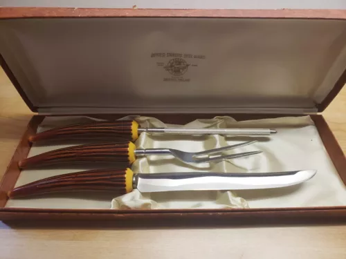 Vintage Sheffield Carving Set E Parker And Sons Faux Antler Handles 3709