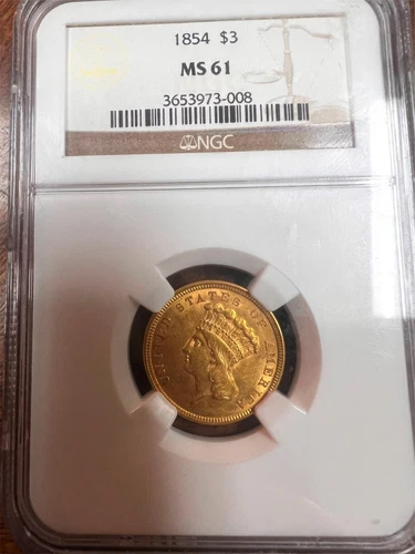 1854 $3 Gold Coin NGC MS 61