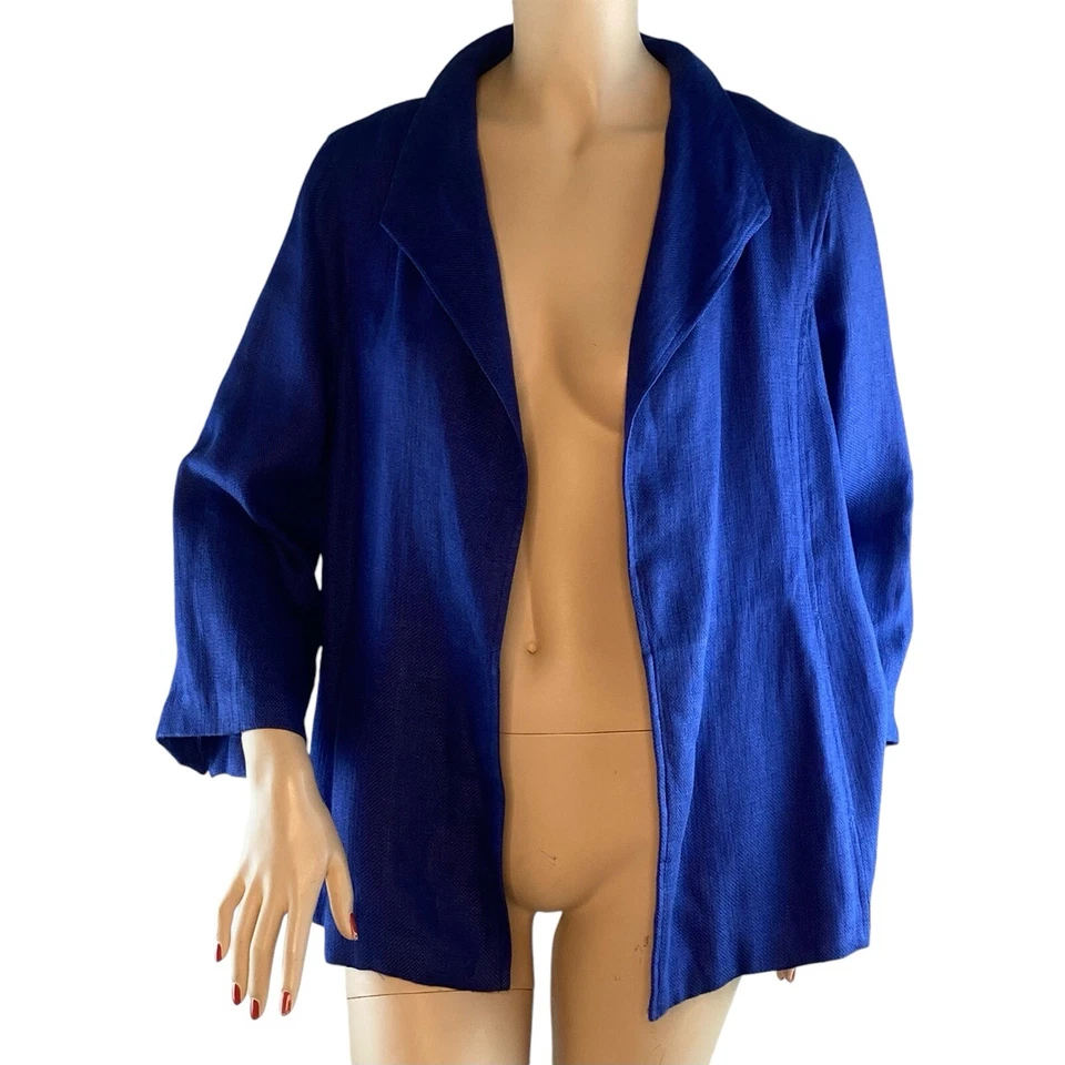 Preciosa Chaqueta Blazer EILEEN FISHER Mezcla de Lino Fluido Abierto Bolsillos Grandes! Foto 2 de 4